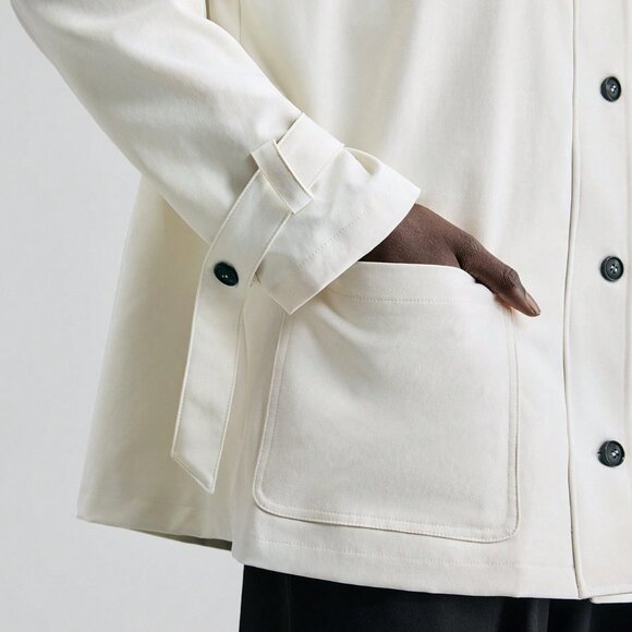 White Casual Women's Elegant Collar Jacket With Buttons - Picture 6 of 7
